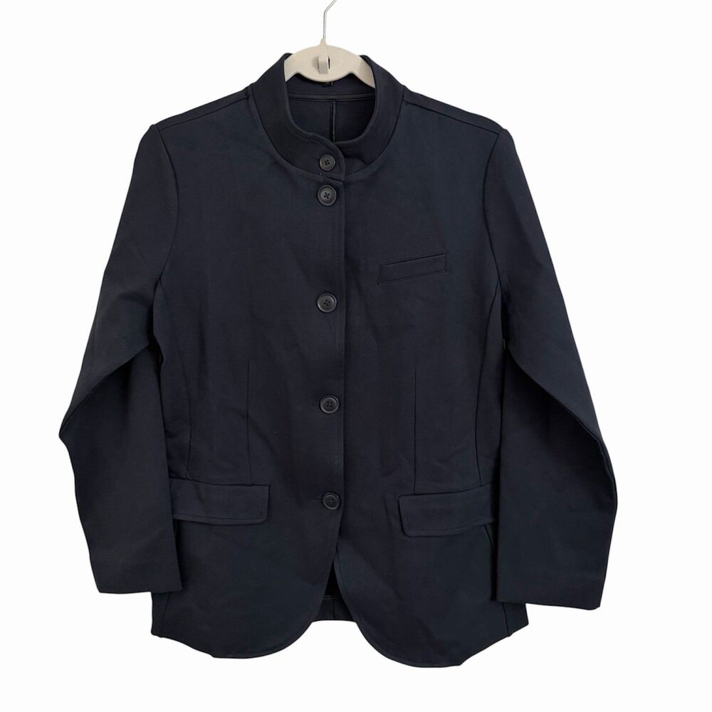 Quince Blazer Womens Medium Navy Blue Ultra-Stretch Ponte Stand Collar Outerwear